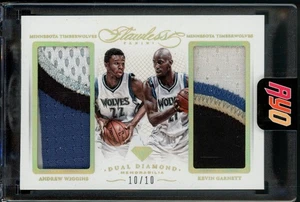 2014-15 Flawless Andrew Wiggins Kevin Garnett Dual Diamond RC Patch Gold #'d /10 - Bild 1 von 2