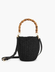 Bucket Bag aus Stroh mit Bambusgriff bei Talbots, neu mit Etikett 179 $, Farbe SCHWARZ - Bild 1 von 4