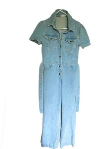 Pagliaccetto tuta Avec Les Filles taglia 30 cravatta in vita blu denim bottoni cintura davanti - Foto 1 di 4