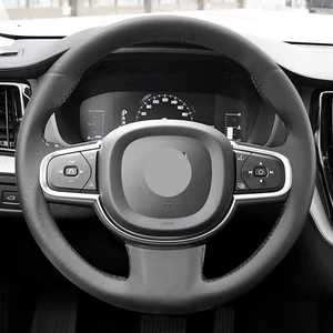 Cubierta de volante de cuero de costura totalmente negra para Volvo XC90 2016-2021 - Imagen 1 de 8