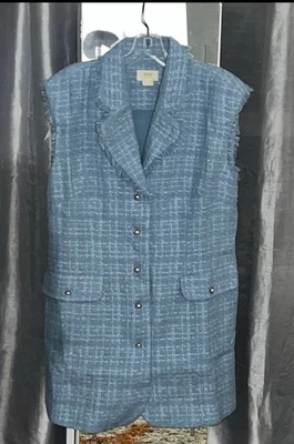 Anthropologie Jacket Vest 12P Blue White Unraveling Bouclé Coat Womens Outerwear - Image 1 of 4