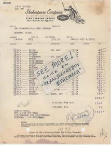 1951 SHAKESPEARE COMPANY Kalamazoo Michigan FISHING TACKLE POLE fisherman invoic - Picture 1 of 1
