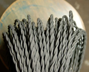 Alambre cubierto de tela retorcida gris acero, cable de lámpara estilo vintage ventilador de luz antiguo - Imagen 1 de 6