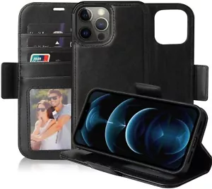 iPhone 12 Pro Max leather Case, Magnetic Protective Flip Cover with Card Holder - Picture 1 of 27