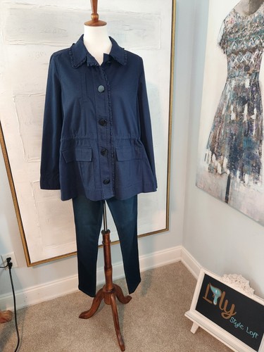 Giacca cargo Kate Spade Navy Ruffle Utility nuova con etichetta taglia media