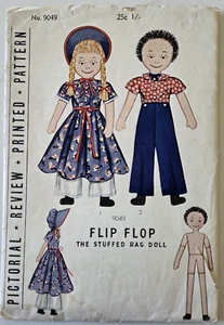 Vintage Pictorial Review Sewing Pattern 9049 Flip Flop 18 " Rag Doll 1930s - Picture 1 of 6