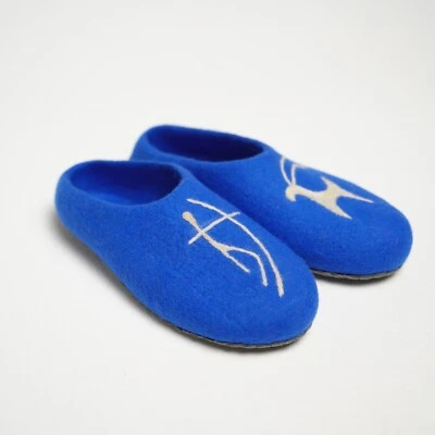 Zapatillas de fieltro kirguís para hombre negras con cazador 100 % lana merino hechas a mano EE. UU. 9-14,5 Foto 1 de 4