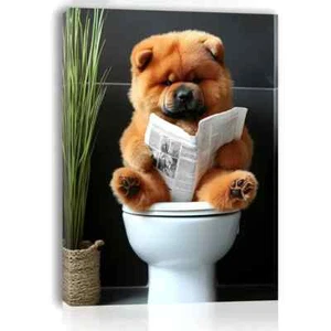 A Charming Puppy Reading Newspaper on Toilet Wall Art  Canvas Unframed/Framed - Imagen 1 de 7