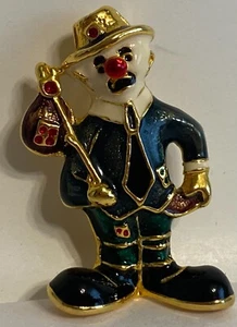 ESTATE Hobo Clown mit Rucksack mehrfarbig Emaille goldfarben Brosche Pin - Bild 1 von 12