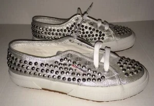 SUPERGA Lame Studs Low Silver Fashion Sneakers Shoes NEW Womens Sz 6.5 - Picture 1 of 4