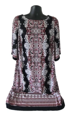 STUDIO ONE NY 女式换装连衣裙尺寸 1X 铃铛肘袖船领佩斯利 — 第 1/4 张图片