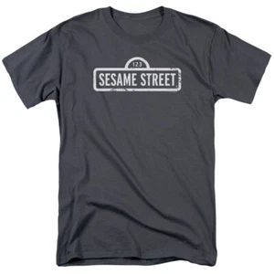 Sesame Street One Color Logo T Shirt Mens Licensed Classic TV Elmo Charcoal - Picture 1 of 2