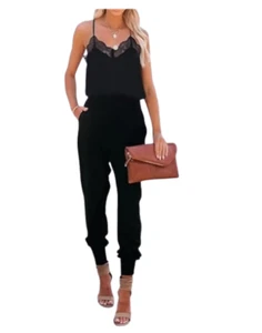 Lacozy Women's Plus Size V-Neck Sleeveless Black Jumpsuit with Pockets M - Picture 1 of 6