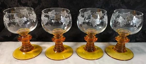 Vintage 4 Weingläser mit Füßen aus Bernsteinglas Weinmuster 20cl - Bild 1 von 10