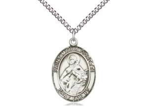 St Maria Goretti Medal 1" High Sterling Medal on a 20'' Sterling Curb Chain - Picture 1 of 5