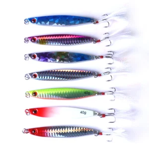 14 piezas/juego de señuelo de plantilla de metal de plomo 14 g-40 g cebo de cuchara agua salada gancho de pluma de pesca - Imagen 1 de 17