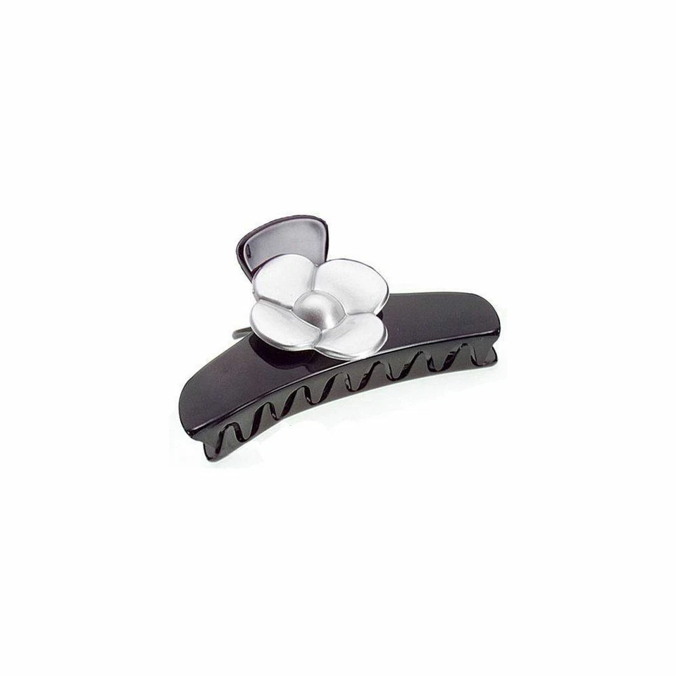 Caravan Black Hair Claw with Painted Silver Rose Model No. 8802 Brand New - Image 1 of 1