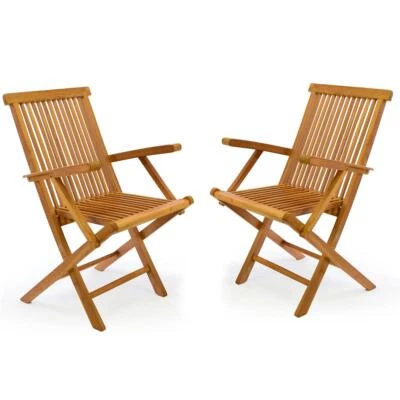 DIVERO 2er Set Gartenstuhl Armlehne Stuhl Teak Holz behandelt klappbar massiv - Bild 1 von 4