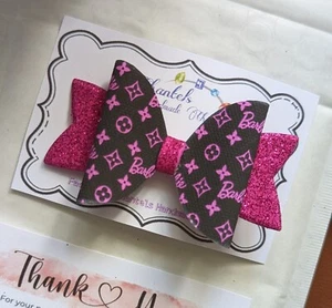 Handmade Barbie fashion Black And Pink Glitter Hair Bow Clip - Picture 1 of 1
