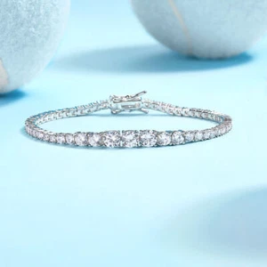 2.5-5MM D/VVS1 Moissanite Tennis Chain Bracelet S925 Sterling Silver Pass Tester - Picture 1 of 7