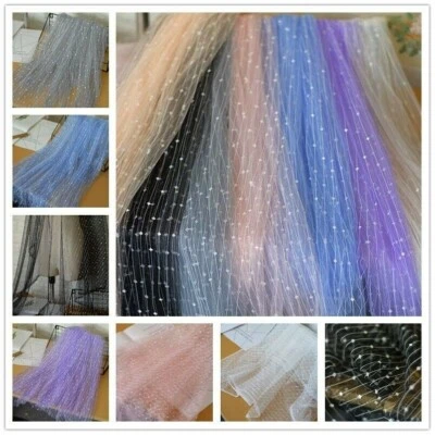 Mesh Lace Fabric Voile Tulle Wedding Prom Dress Tutu Skirt Polka Dot Striped Sew - Image 1 of 4