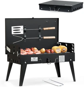 NEW Portable Charcoal Grill, Foldable BBQ for Camping, Picnic, 17.1"x10.8"x2.5" - Picture 1 of 6