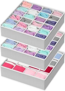 Sock Drawer Organizer for Dresser/Closet/Bedroom, 3 Pack, Gray - Picture 1 of 5