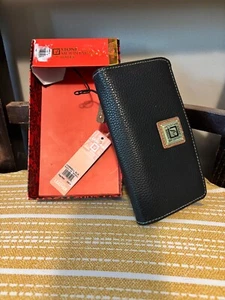 New Stone Mountain Bonded Leather Wallet Black & Tan Zip Around - Picture 1 of 11