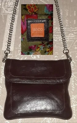 LATICO Dark BROWN Soft Leather Chain Small Mini Crossbody Wallet Flap Bag EUC! - Изображение 1 из 4