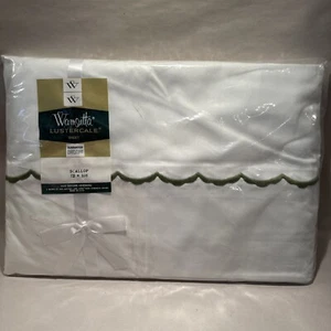 Wamsutta Lustercale Green Scallop Full Size Flat Bed Sheet 72" X 108" Vintage - Picture 1 of 6