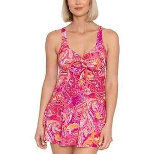 Swim Solutions 3218 Women's Tummy Control Bow Front Swimdress Size 10 - Picture 1 of 3