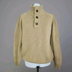 Barbour Camel Chelsea Button Neck Sweater Lambswool Embroidered Logo Mens Sz M - Picture 1 of 15