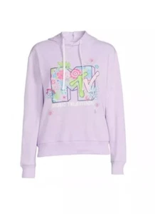 MTV Junior’ Floral Logo Long Sleeve Hoodie Sweatshirt Lavender Size Medium - Bild 1 von 10
