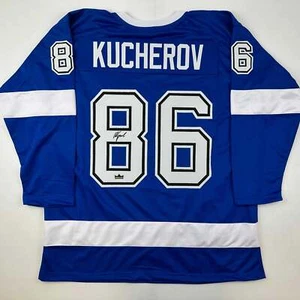 Facsimile Autographed Nikita Kucherov Tampa Bay Blue Reprint Auto Jersey Mens XL - Picture 1 of 4