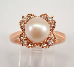 Rose Gold Pearl and Diamond Engagement Ring June Birthstone Gemstone Size 7 - Picture 1 of 6