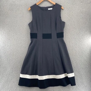 Calvin Klein Dress Womens 10 Gray Fit & Flare Sleeveless Knee Length Career Work - Picture 1 of 11