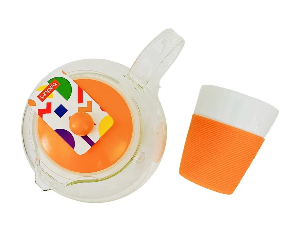 Juego de naranja Bodum Assam - Prensa de té, 2 tazas de porcelana, 2 cucharas Foto 1 de 4