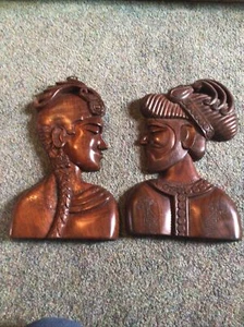 Wood Carving Wall Hanging Panel Bust Of Shah Jahan & Mumtaz India 12.5”x 8” - Picture 1 of 5