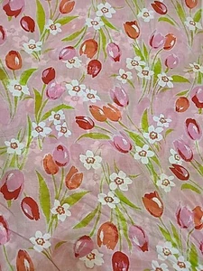VTG 70s Pink Tulips Semi Sheer Fabric Bolt New Old Stock - Picture 1 of 8