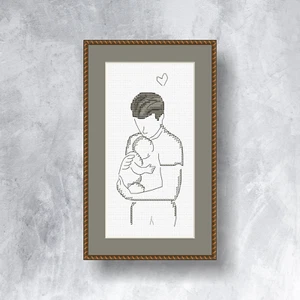 VATER UND BABY - Komplettes gezähltes Kreuzstich-Set (mit DMC-Fäden) - Bild 1 von 12