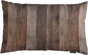 Swono Wooden Throw Pillow Cover Rustic Wood Plank Wooden Dark Floor Brown Cotton - Picture 1 of 12