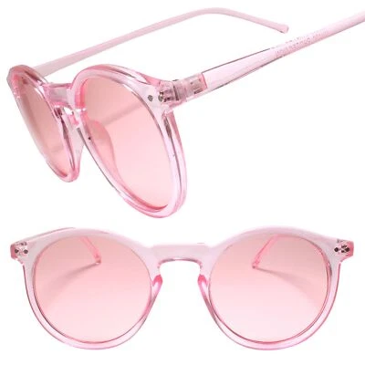 复古复古嬉皮 80 年代 90 年代时髦男式女式圆形粉红色镜框太阳镜 — 第 1/3 张图片