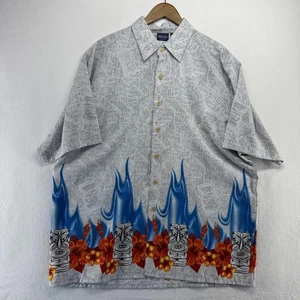 Vintage Sideout Shirt Men's XL Gray Blue Hawaiian Tiki Flames All over Print y2k - Picture 1 of 8