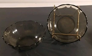Clear Black Glass Bowls Ruffled Arcoroc France About 4.75" Set Of 2 - Bild 1 von 8