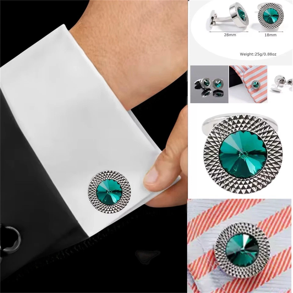 PARA HOMBRES PREMIUM CRISTAL Gemelos Verde Par Boda LUX Gemelos EN BOLSA DE REGALO UK Foto 1 de 4