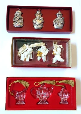 3 CONJUNTOS ~ CONJUNTO DE CHÁ DE CRISTAL GORHAM + 3 BONECOS DE NEVE BANHADOS A PRATA + 3 BEBÊS DE NEVE DEPT 56 - Imagem 1 de 4