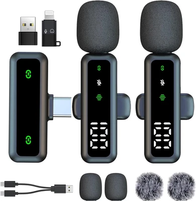 XIA Kabelloses Lavalier Mikrofon mit LED – Clip Mic mit Noise Cancelling, Universal.