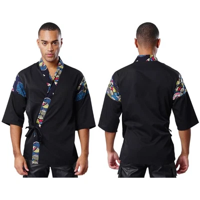  Men's Japanese Sushi Chef Coat Lace-up Jackets Cook Workwear for Restaurant - Image 1 of 3