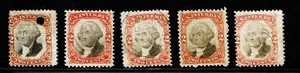 1871-2 U.S.THIRD Issue 2c Org &Blk Washington LOT OF 5 Cut/Punch Cancel Sc#R135 - Picture 1 of 1