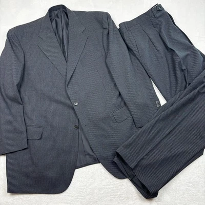 Luciano Barbera Sartoriale 2 Piece Suit 50R/44W Black Pinstripe 100% Wool Italy - Image 1 of 4